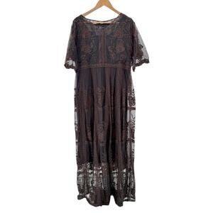 Lace Overlay Whimsigoth Maxi Short Sleeve M Dress Renaissance Moody Dark Fairy